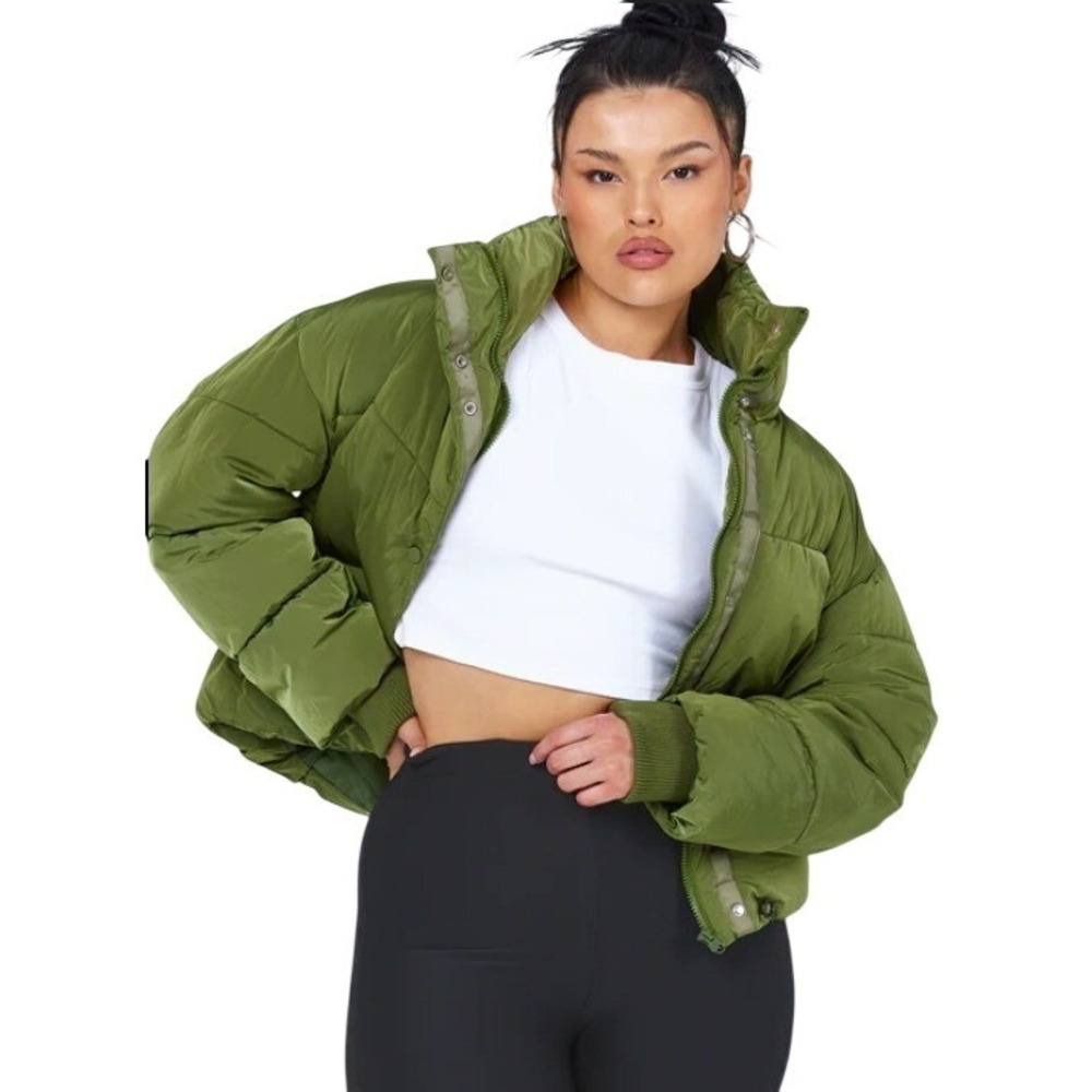 Princess Polly Harmonie Puffer Jacket Womens 10 Oversized Olive Green EUC